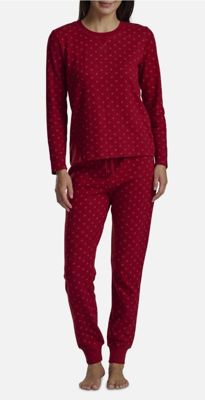 NEW Tommy Hilfiger Women's Printed Crewneck Thermal Sleep Set, Regatta Red XL